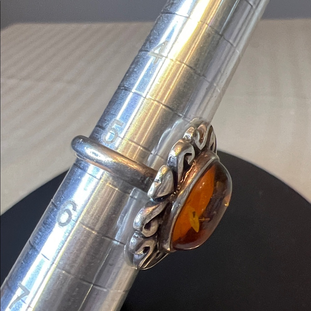Sterling Silver 925 and Amber Ring Size 5.5 - Picture 5 of 7